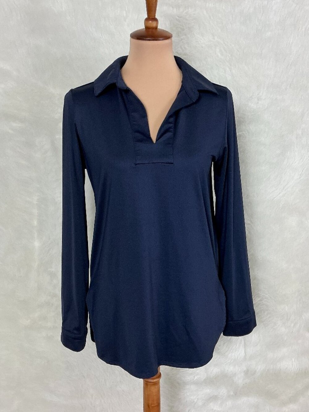 Dudley Stephens Blue Pheasant Lane Long Sleeve Popover Tunic Blouse S
